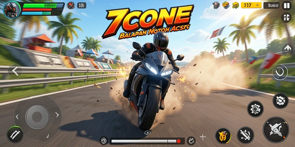 Gameplay seru dalam balapan motor dengan grafik menakjubkan.