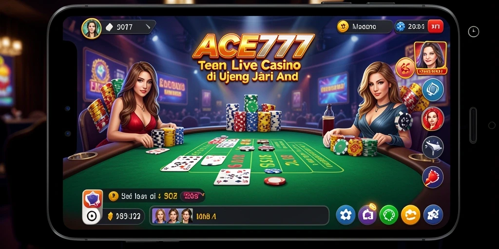 Screenshot utama ACE777 menampilkan dealer live dalam permainan kasino.