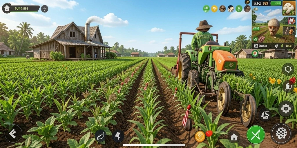 Tampilan menarik dari gameplay AJR88 yang menunjukkan ladang pertanian.