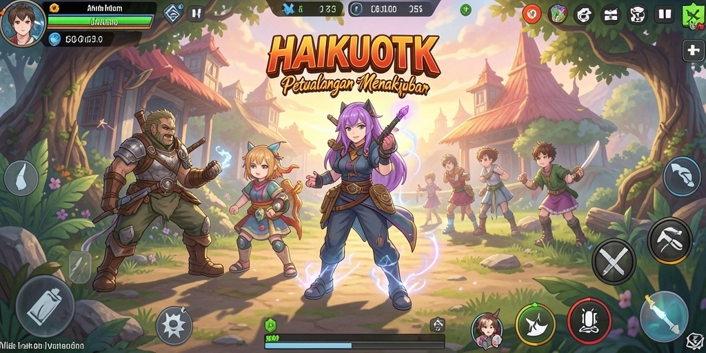 Tangkapan layar gameplay HAIKUOTK yang menampilkan pertarungan karakter anime.