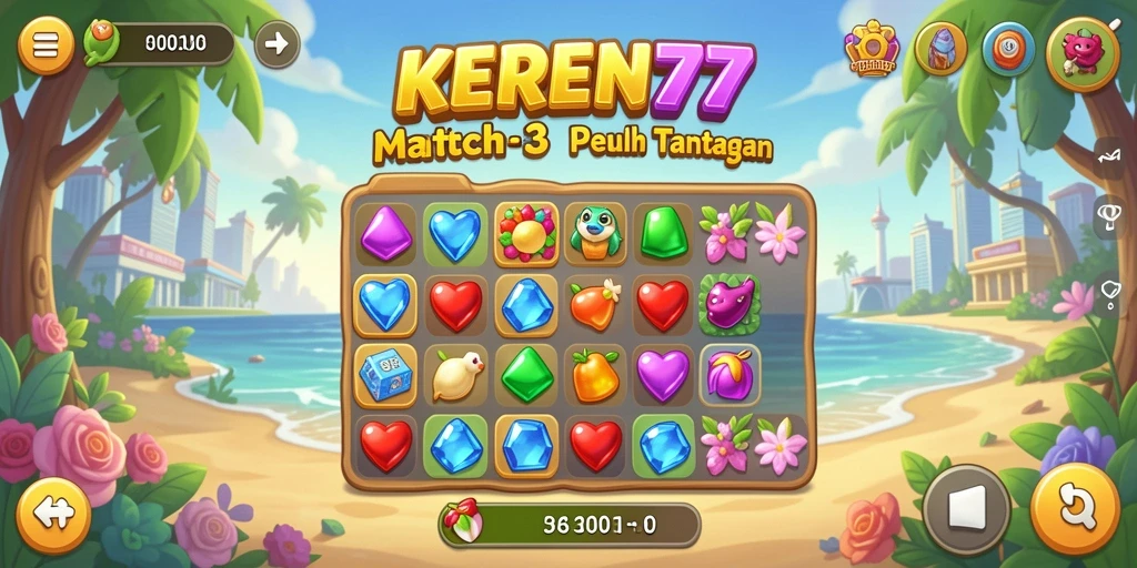 Screenshot gameplay KEREN77 menampilkan aksi seru dalam permainan Match-3.