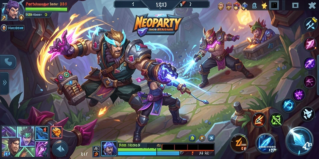 Tangkapan layar gameplay <strong>NEOPARTY</strong> yang menampilkan strategi epik dalam pertempuran.
