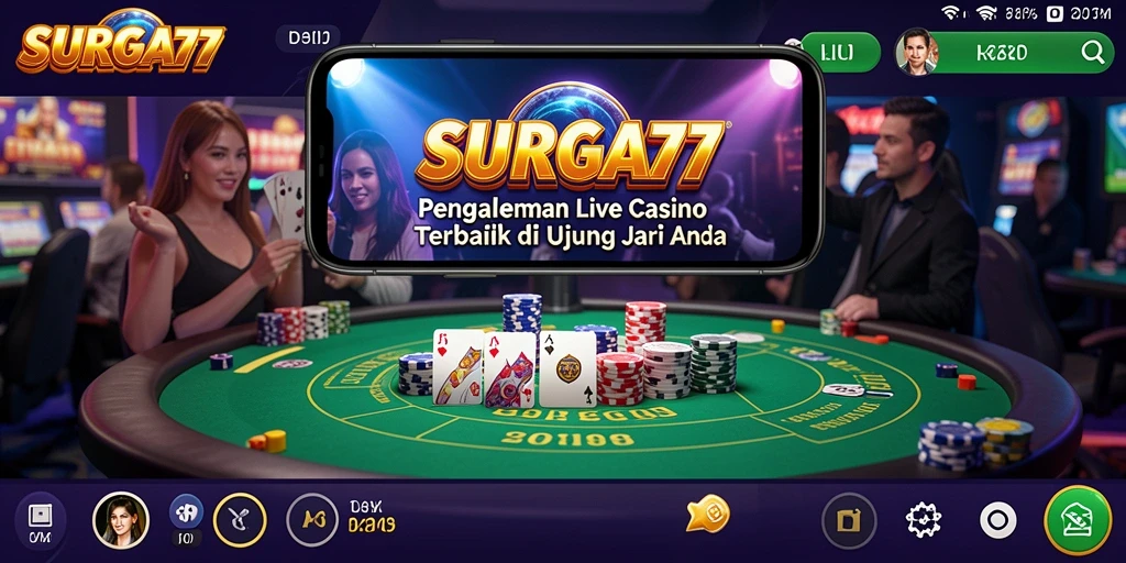 Gameplay langsung SURGA77 dengan dealer profesional di layar.