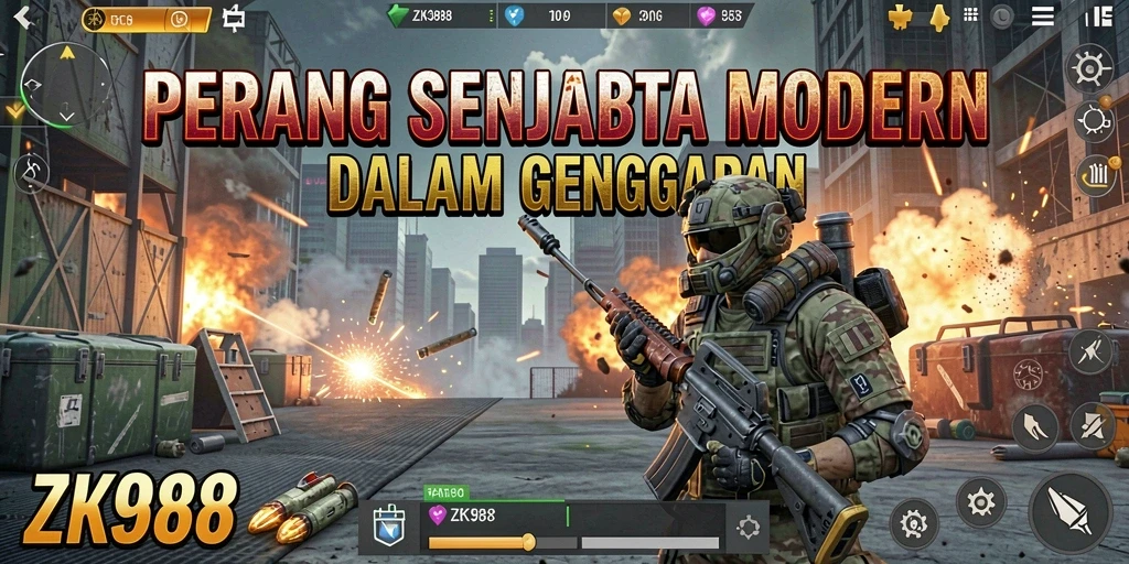 Tampilan gameplay ZK988 dengan aksi tembak-menembak yang intens.
